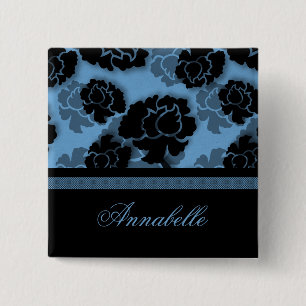 Bóton Quadrado 5.08cm Botão de Decadência Floral Grungente, Azul Claro