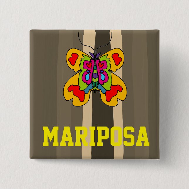 Bóton Quadrado 5.08cm botão de desenho animado mari[posa (Frente)