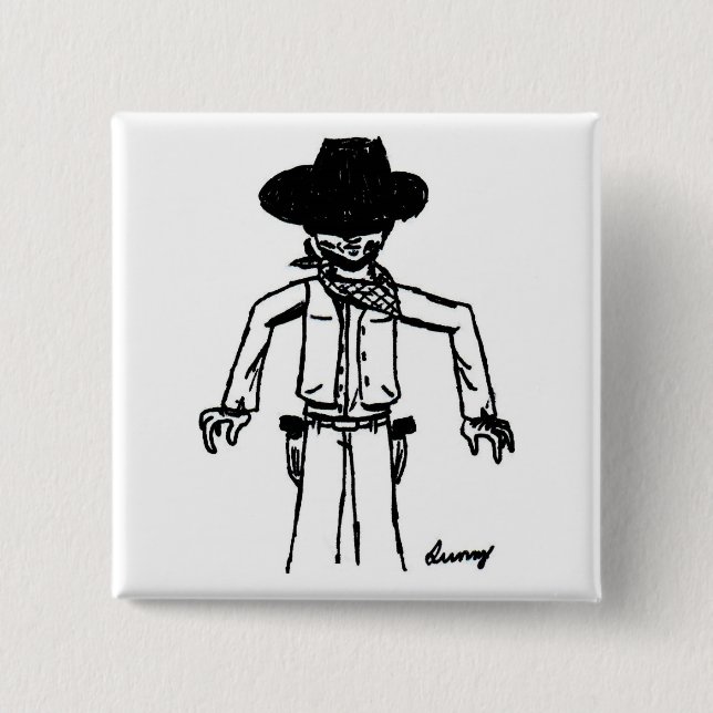 Bóton Quadrado 5.08cm Botão de Desenho do Cowboy (Frente)