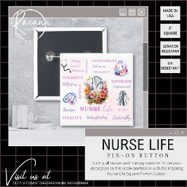 Bóton Quadrado 5.08cm Botão de Enfeite Quadrado Vida de Enfermeira
