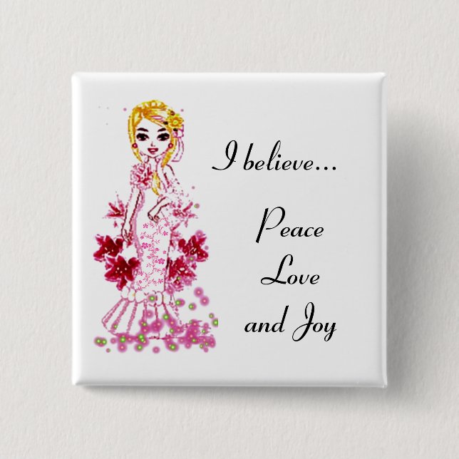 Bóton Quadrado 5.08cm Botão de Fada das Flores (Frente)