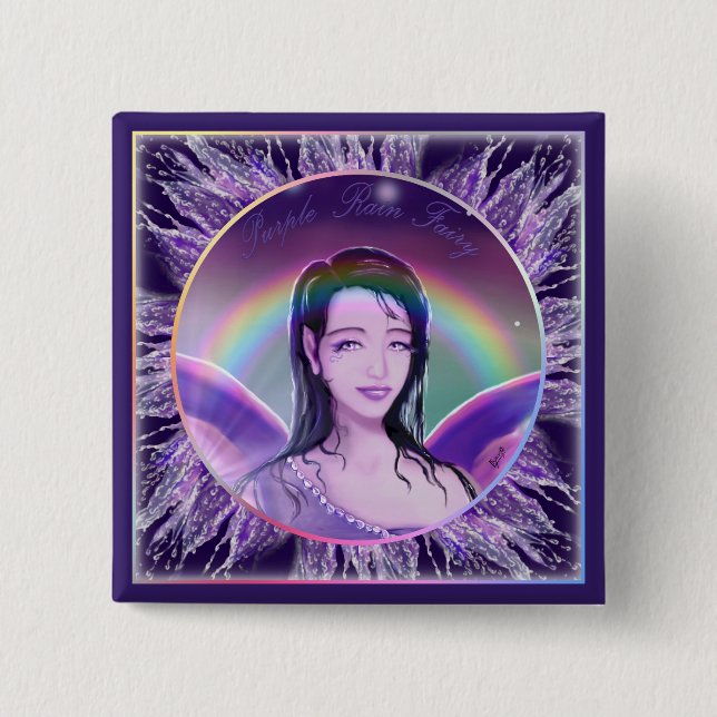 Bóton Quadrado 5.08cm Botão de fada Purple Rain (Frente)