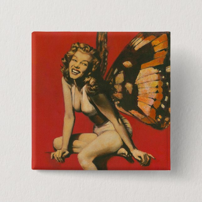 Bóton Quadrado 5.08cm Botão de Fada Vintage (Frente)