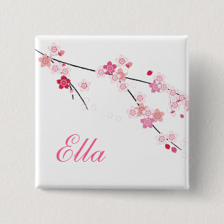 Bóton Quadrado 5.08cm Botão de Flor de Cerejeira Sakura com Nome Persona