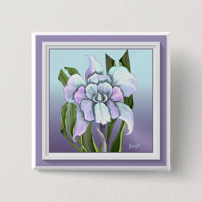 Bóton Quadrado 5.08cm Botão de flor de Smeraldo (Frente)