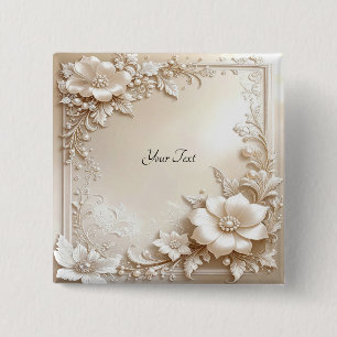 Bóton Quadrado 5.08cm Botão de Flores de Marfim