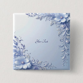 Bóton Quadrado 5.08cm Botão de Flores Ornamentadas Azuis com Pérolas