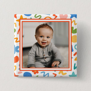 Bóton Quadrado 5.08cm Botão de Foto de Bebê Doodle Divertido
