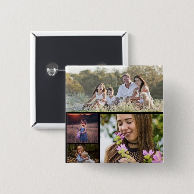 Bóton Quadrado 5.08cm Botão de Foto Personalizado Quatro (Frente & Verso)