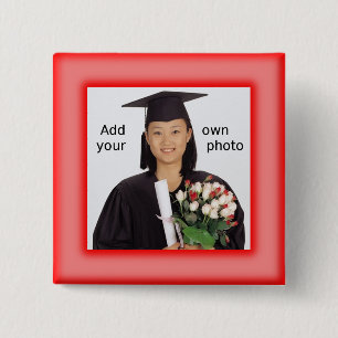 Bóton Quadrado 5.08cm Botão de Foto Vermelho