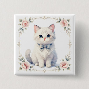 Bóton Quadrado 5.08cm botão de gatinho fofo