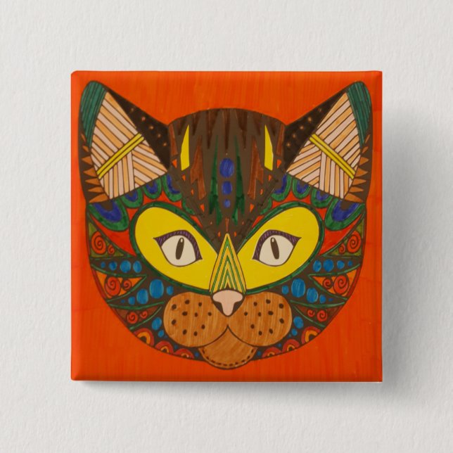 Bóton Quadrado 5.08cm Botão de Gato (Frente)