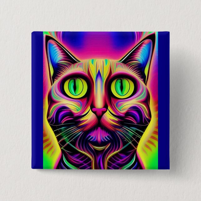 Bóton Quadrado 5.08cm botão de gato curioso (Frente)