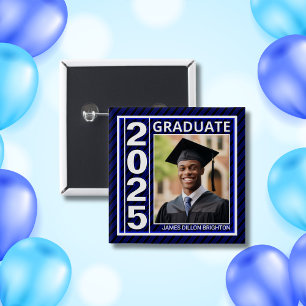 Bóton Quadrado 5.08cm Botão de Graduação de Foto Azul