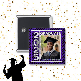 Bóton Quadrado 5.08cm Botão de Graduação de Foto Roxo