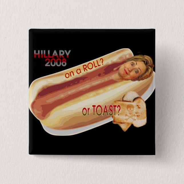 Bóton Quadrado 5.08cm Botão de Hillary 2008 (Frente)