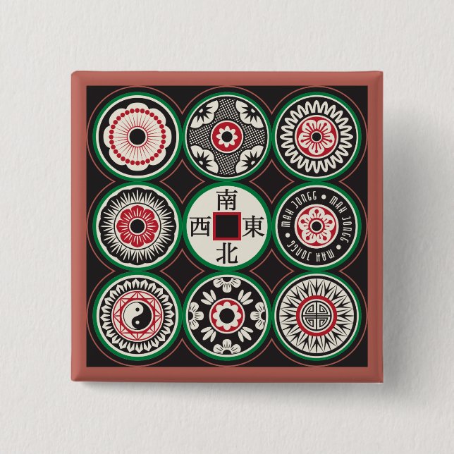 Bóton Quadrado 5.08cm Botão de Moedas de Um Ponto Mah Jongg (Frente)