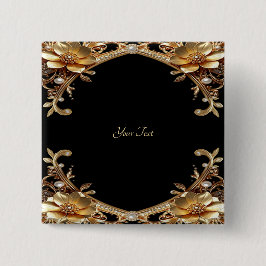 Bóton Quadrado 5.08cm Botão de Moldura Dourada Elegante