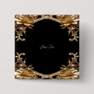 Bóton Quadrado 5.08cm Botão de Moldura Dourada Elegante