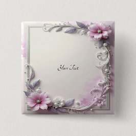 Bóton Quadrado 5.08cm Botão de Moldura Floral Rosa