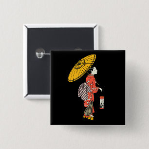 Bóton Quadrado 5.08cm Botão de Mulher Asiática