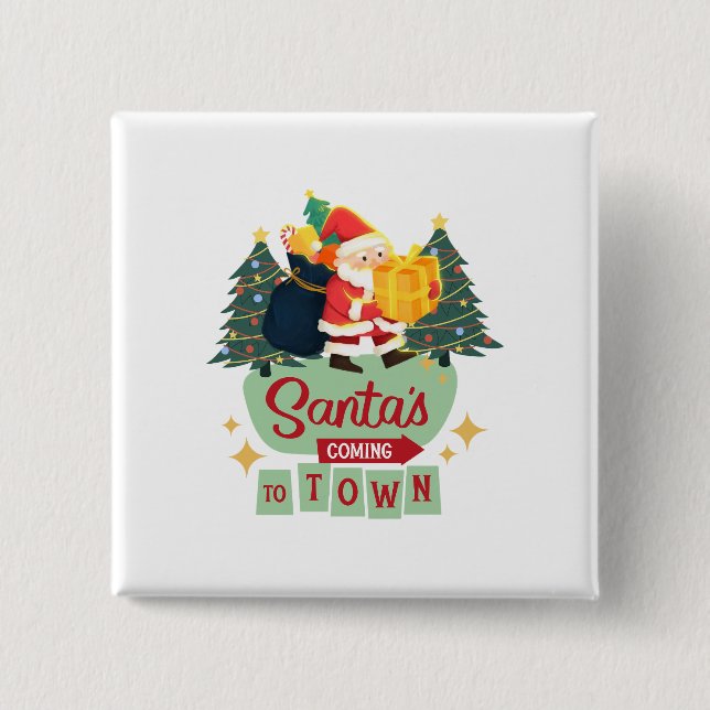Bóton Quadrado 5.08cm Botão de Natal (Frente)