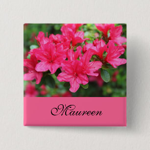 Bóton Quadrado 5.08cm botão de nome das flores rosa lindas azáleas