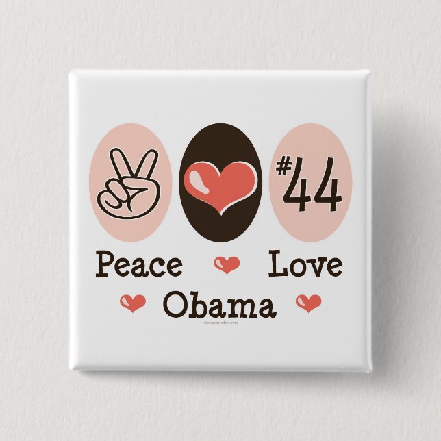 Bóton Quadrado 5.08cm Botão de Obama 44 do amor da paz (Frente)