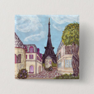 Bóton Quadrado 5.08cm Botão de paisagem inspirado na Torre Eiffel de Par