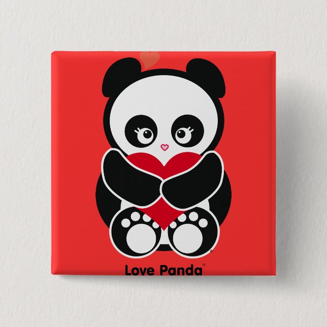 Bóton Quadrado 5.08cm Botão de Panda® do amor (Frente)