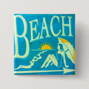 Bóton Quadrado 5.08cm botão de praia azul