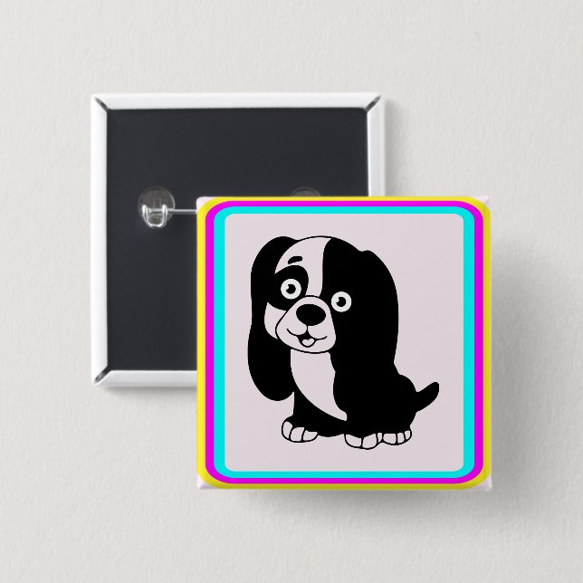 Bóton Quadrado 5.08cm Botão de Puppy (Frente & Verso)