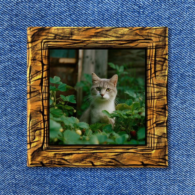 Bóton Quadrado 5.08cm Botão de Quadro de Fotografias de Stripes de Tigre (Tiger Stripes Photo Frame Button)