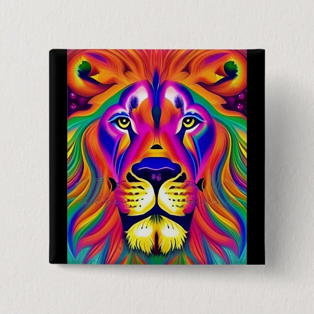 Bóton Quadrado 5.08cm botão de rosto do leão (Frente)