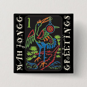 Bóton Quadrado 5.08cm Botão de Saudações de Mah Jongg Bird