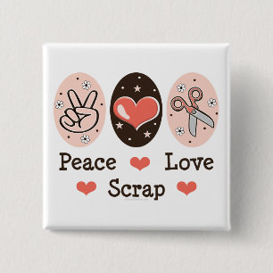 Bóton Quadrado 5.08cm Botão de Scrapbooking do Peace Love