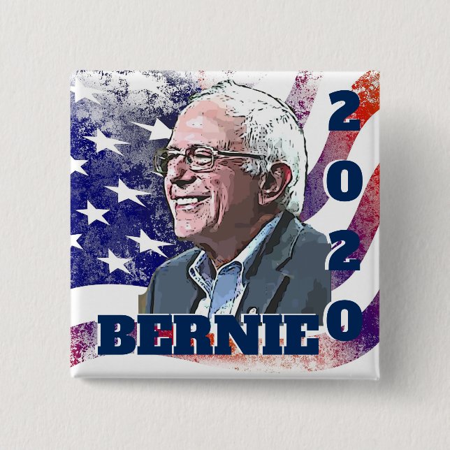 Bóton Quadrado 5.08cm Botão de Suporte da Eleição Bernie Sanders 2020 (Frente)