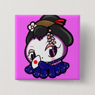 Bóton Quadrado 5.08cm Botão de Tako-Chan da gueixa