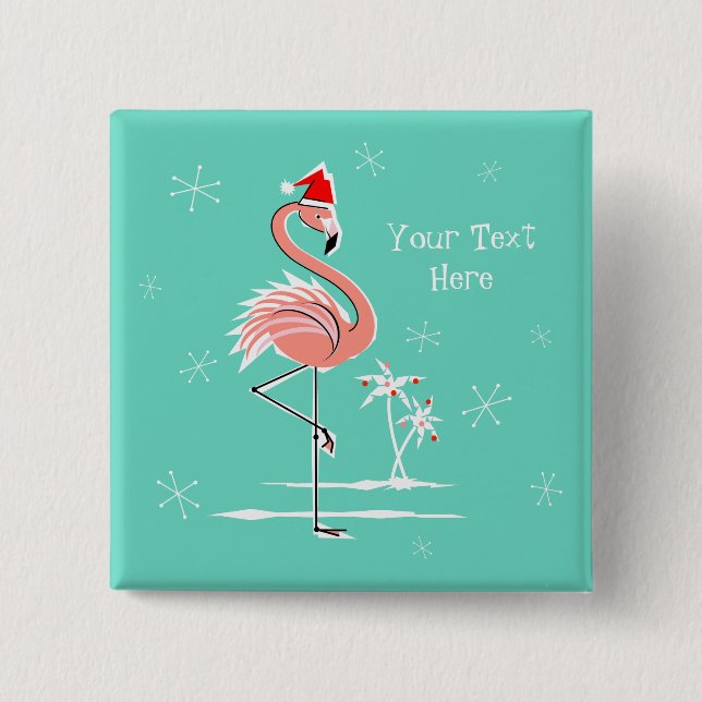 Bóton Quadrado 5.08cm Botão de texto do Flamingo de Natal (Frente)