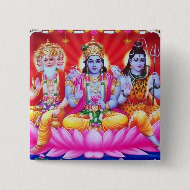 Bóton Quadrado 5.08cm Botão de Trimurti (Frente)