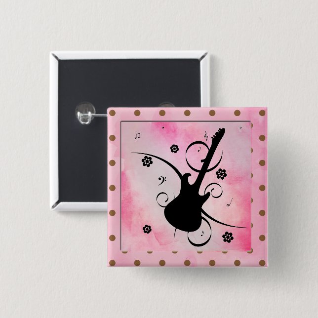 Bóton Quadrado 5.08cm Botão de Violão (Frente & Verso)