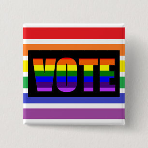 Bóton Quadrado 5.08cm Botão de Votação LGBT Arco-Íris