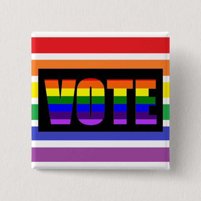 Bóton Quadrado 5.08cm Botão de Votação LGBT Arco-Íris (Frente)