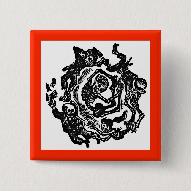 Bóton Quadrado 5.08cm Botão Dia de los muertos (Frente)