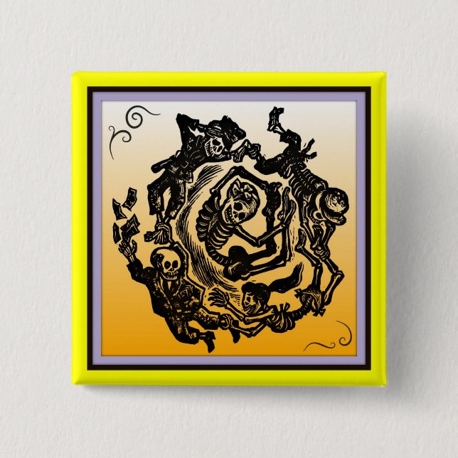 Bóton Quadrado 5.08cm Botão Dia de los muertos (Frente)