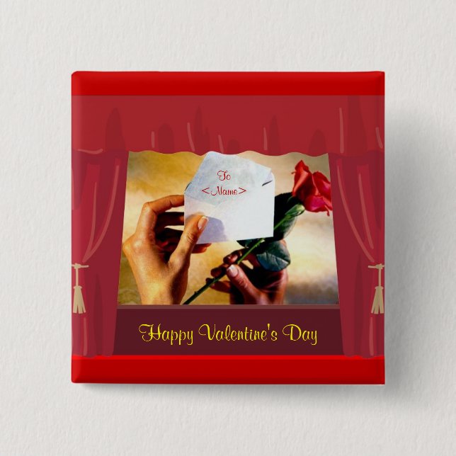 Bóton Quadrado 5.08cm Botão dia de os namorados (Frente)
