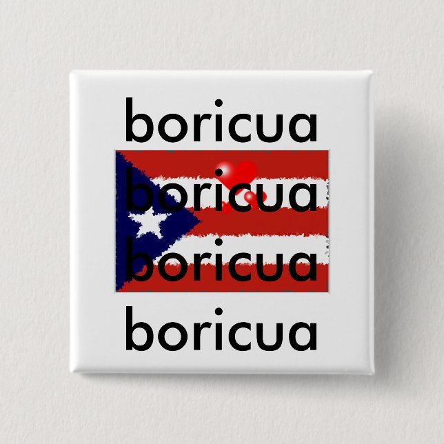 Bóton Quadrado 5.08cm Botão do amor de Boricua (Frente)