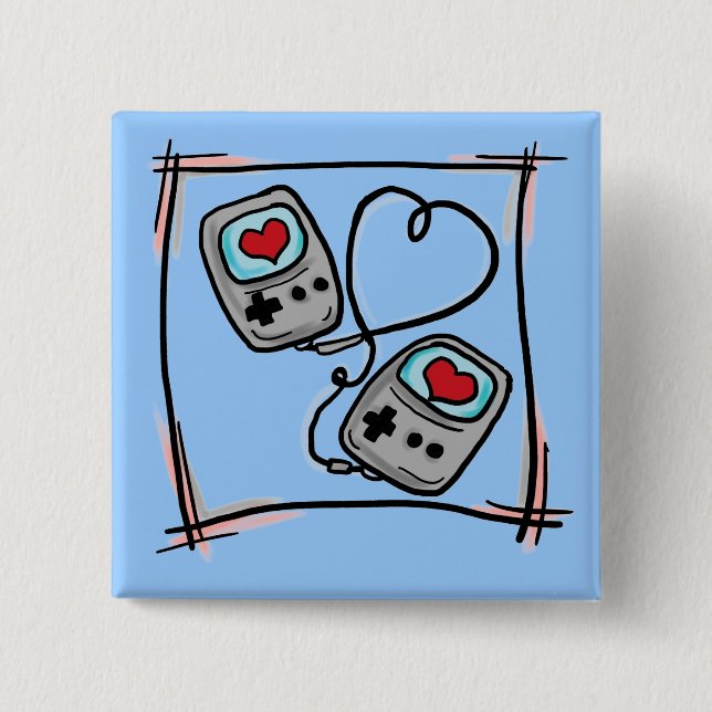 Bóton Quadrado 5.08cm Botão do amor do Gamer (Frente)