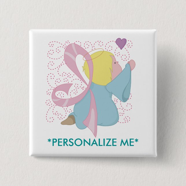 Bóton Quadrado 5.08cm Botão do anjo do cancro da mama - personalizado (Frente)
