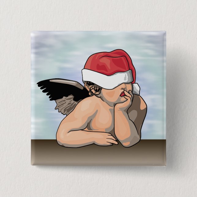 Bóton Quadrado 5.08cm Botão do anjo do Natal (Frente)